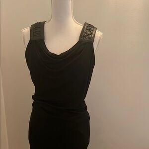 Jay Air exquisite Elegant Black Sleeveless Dress withh lambskin leather trim